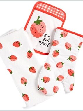 NWT Kate Spade New York "Fresh Strawberries" 3-Pieсe Kitchen Set.